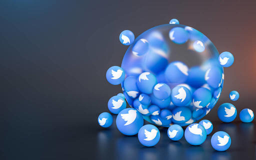 twitter符号抽象玻璃气泡图标背景社会横幅海报模板3D渲染.jpg